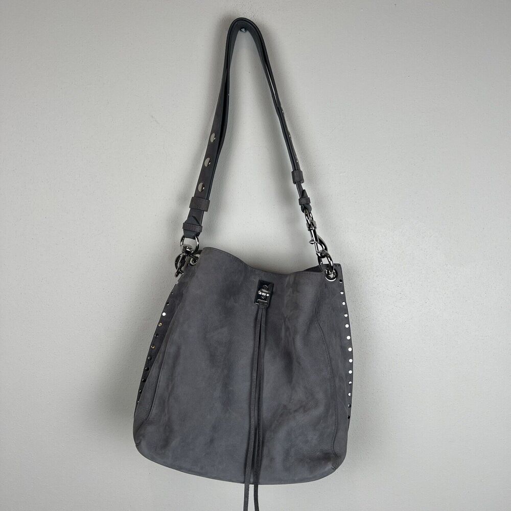 Rebecca Minkoff Gray Suede Shoulder Bag with Stud Accents
